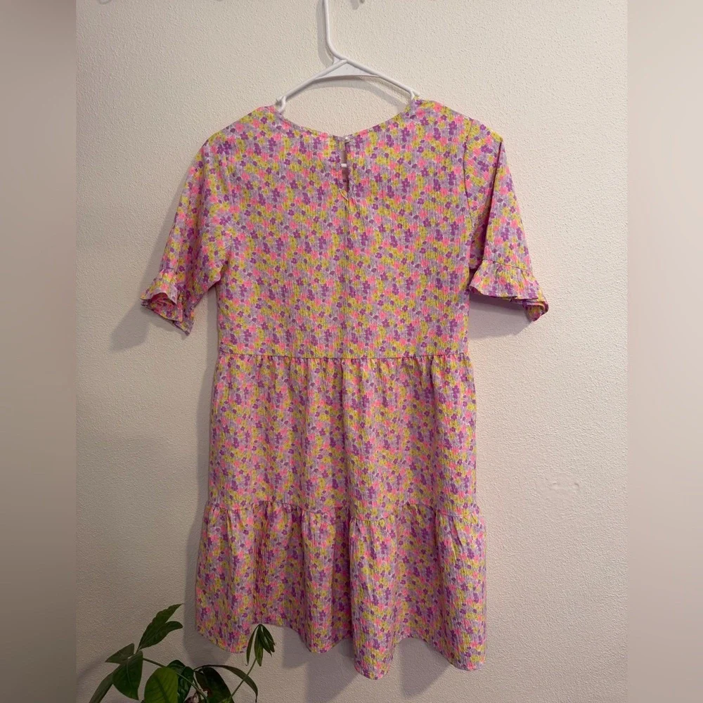 One step up Floral Babydoll Dress Size L (14/16) Cottagecore Spring Pink Yellow